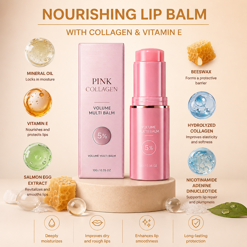 Nourishing Lip Balm with Collagen & Vitamin E for Soft, Smooth Lips