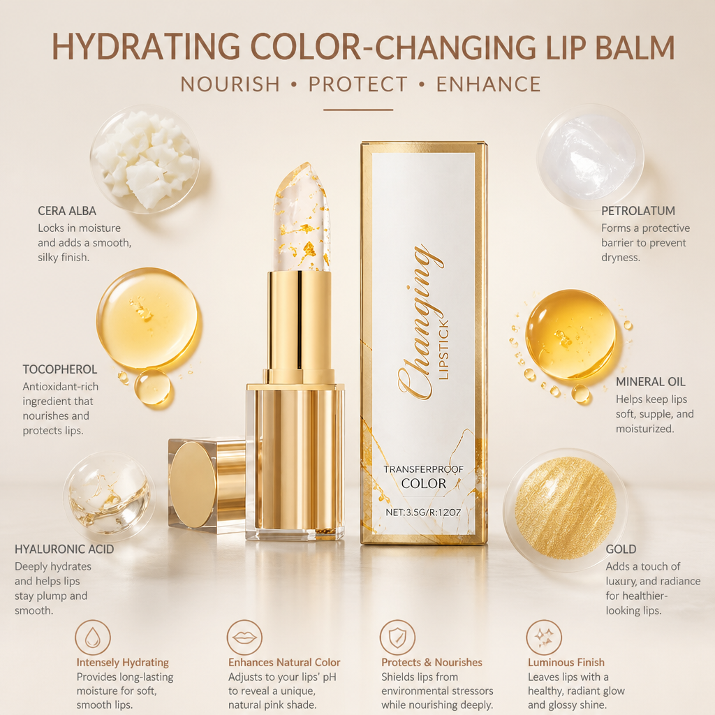 Hydrating Color-Changing Lip Balm with Hyaluronic Acid & Gold