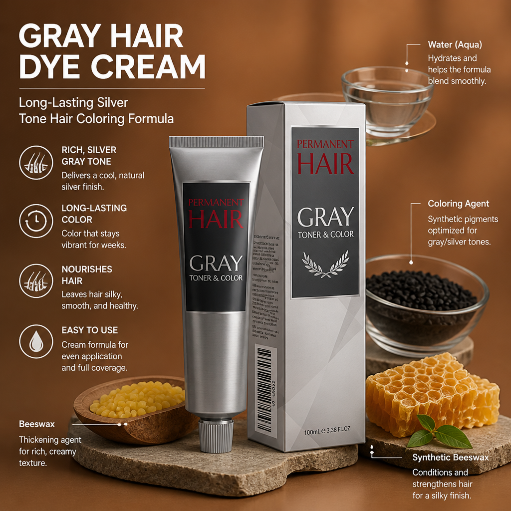 Gray Hair Dye Cream – Long-Lasting Silver Tone Hair Coloring Formula