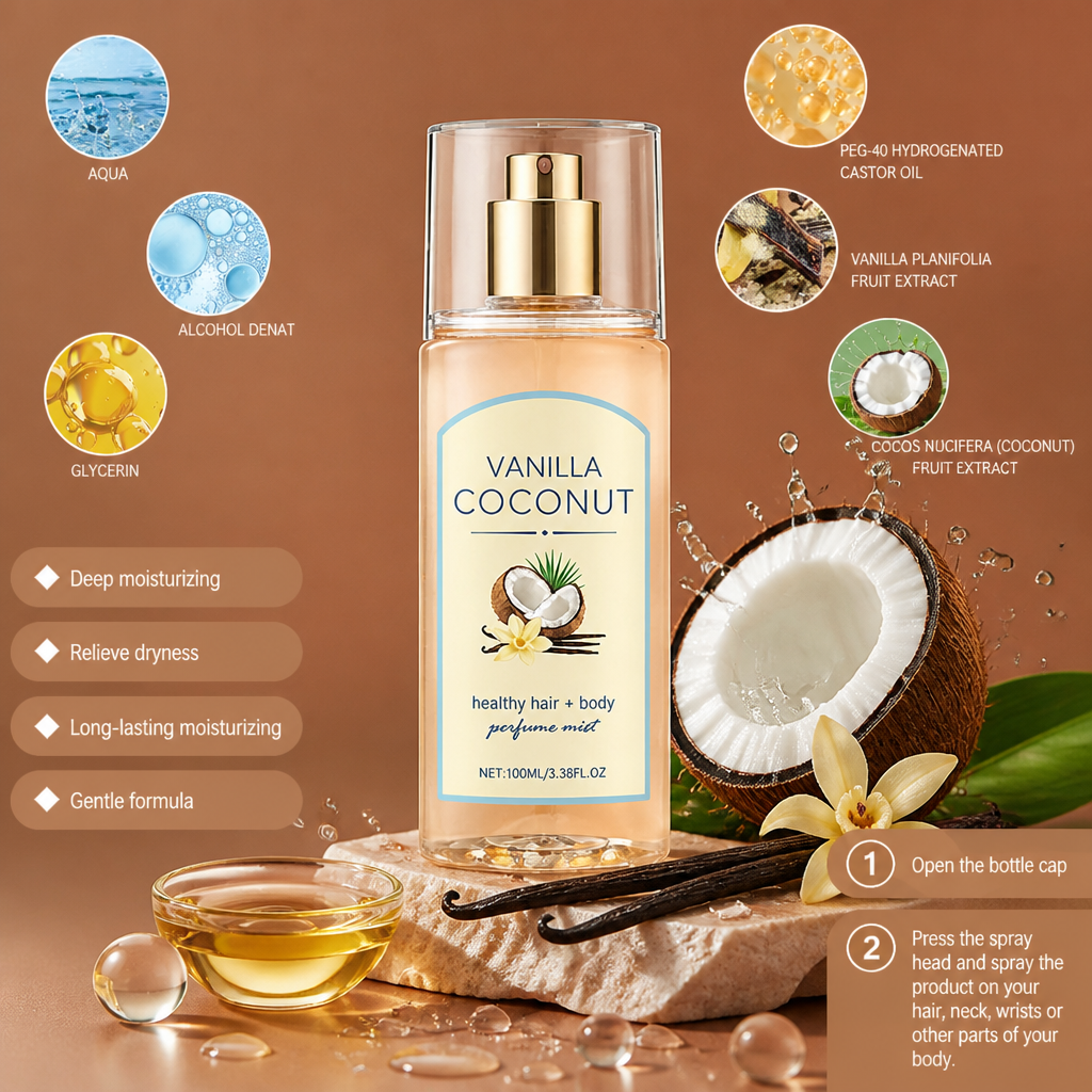 Vanilla Coconut Hair & Body Fragrance Mist – Long-Lasting Scent With Moisture Care
