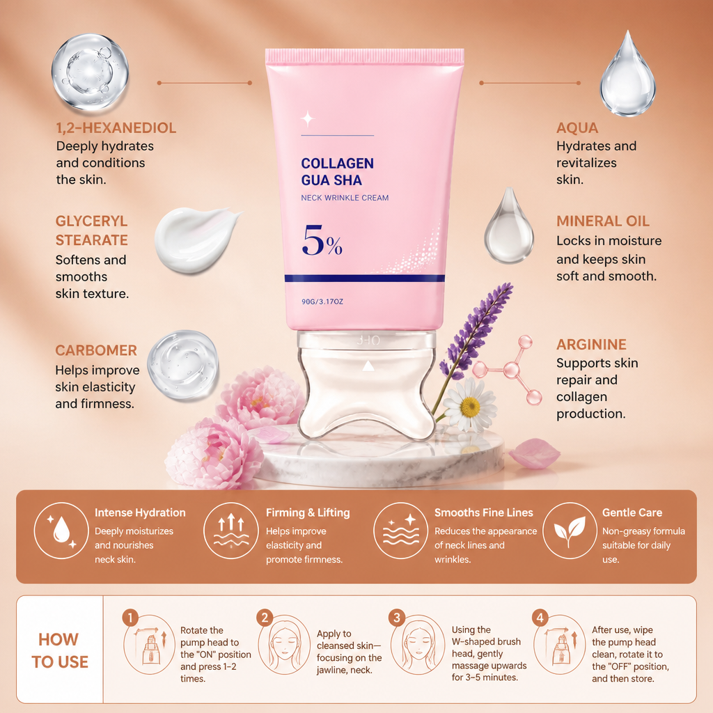 Collagen Neck Cream with Massage Applicator – Hydrates & Smooths Neck Skin