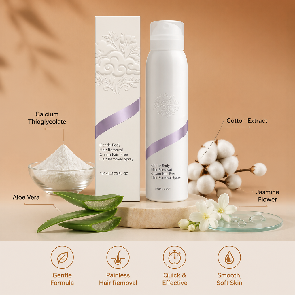 Gentle Hair Removal Spray with Calcium Thioglycolate for Smooth Skin
