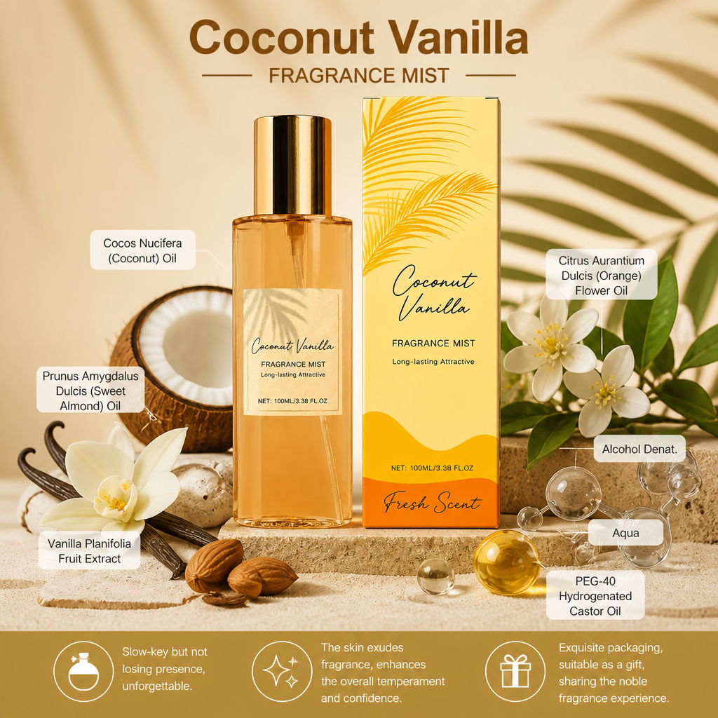 Coconut Vanilla Fragrance Mist – Fresh Floral Scent With Lasting Aroma