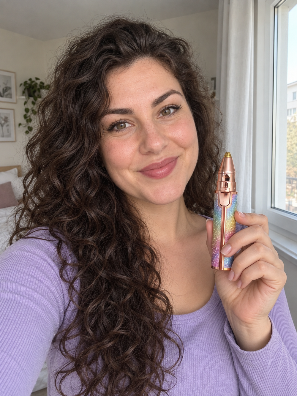 Customer showing outlined lips using the 4-in-1 Makeup Pen