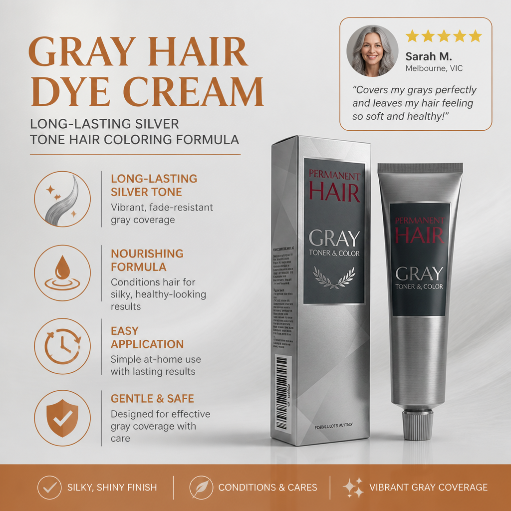 Gray Hair Dye Cream – Long-Lasting Silver Tone Hair Coloring Formula