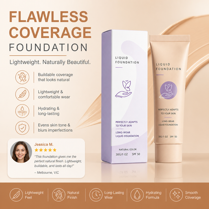 Flawless Coverage Foundation – Lightweight Natural Finish Makeup Base