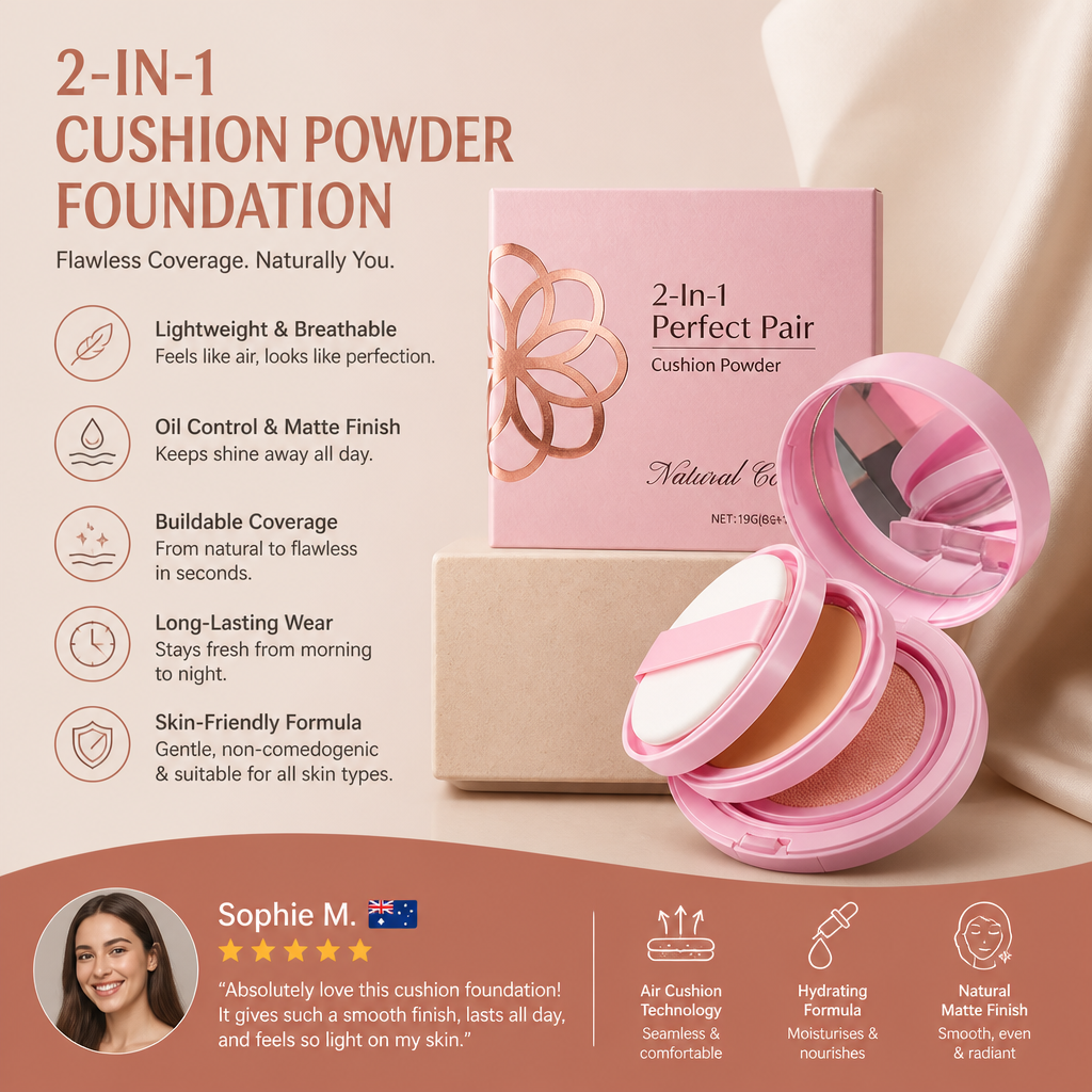 2-In-1 Cushion Powder Foundation – Lightweight Smooth Matte Finish
