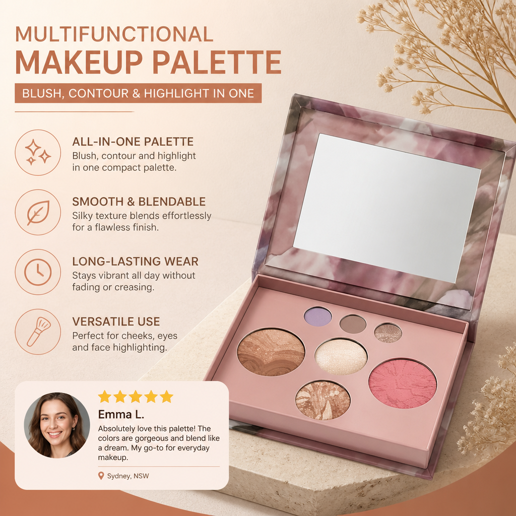 Multifunctional Makeup Palette – Blush, Contour & Highlight In One