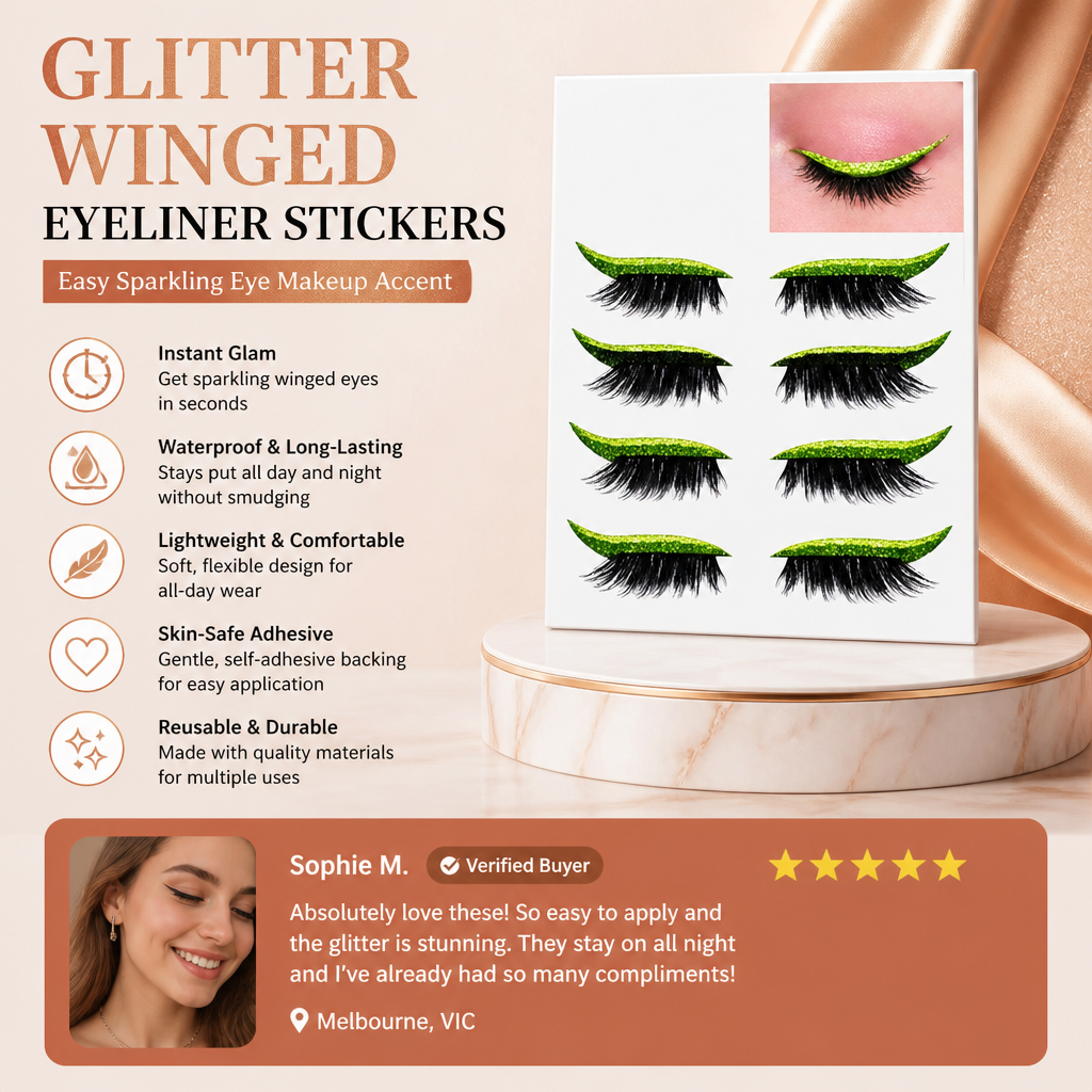 Glitter Winged Eyeliner Stickers – Easy Sparkling Eye Makeup Accent
