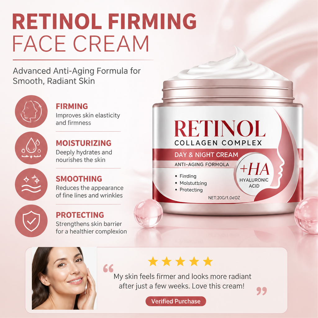 Retinol Firming Face Cream with Hyaluronic Acid for Smooth Radiant Skin