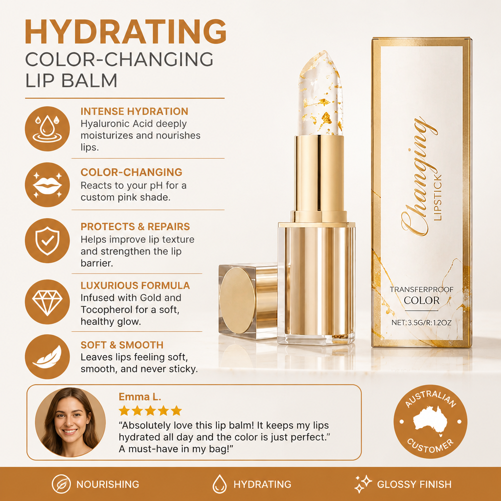 Hydrating Color-Changing Lip Balm with Hyaluronic Acid & Gold