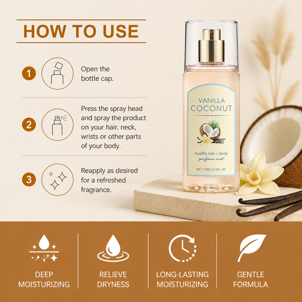 Vanilla Coconut Hair & Body Fragrance Mist – Long-Lasting Scent With Moisture Care