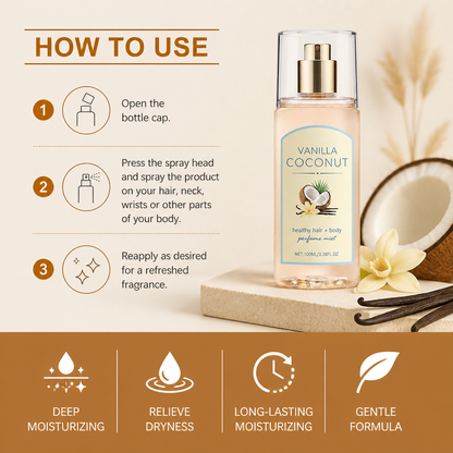 Vanilla Coconut Hair & Body Fragrance Mist – Long-Lasting Scent With Moisture Care