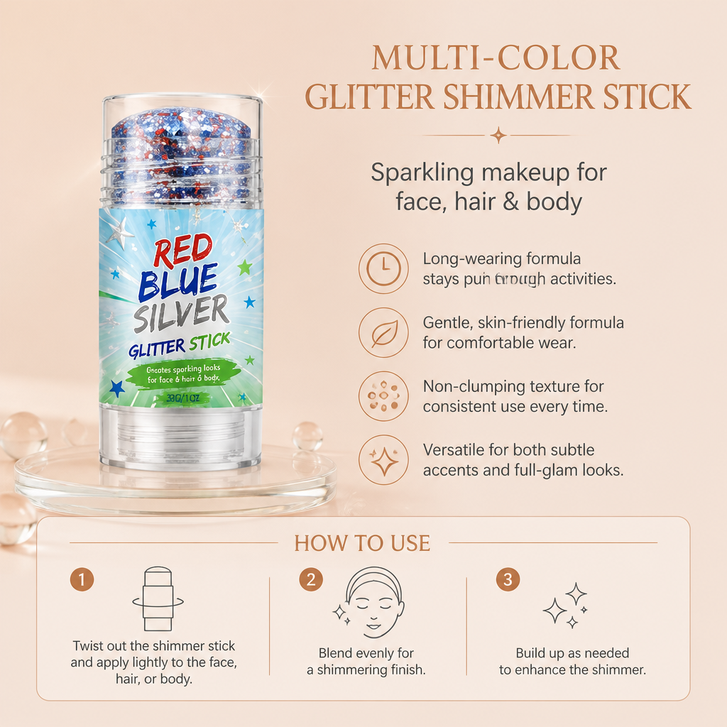 Multi-Color Glitter Shimmer Stick – Sparkling Makeup For Face Hair & Body
