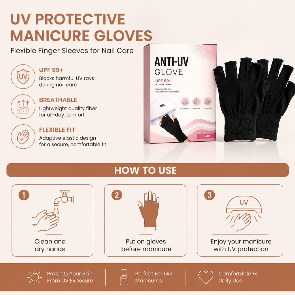 UV Protective Manicure Gloves – Flexible Finger Sleeves For Nail Care