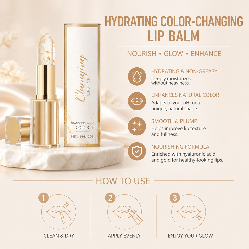 Hydrating Color-Changing Lip Balm with Hyaluronic Acid & Gold