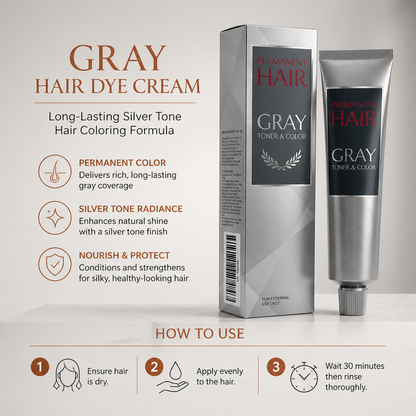 Gray Hair Dye Cream – Long-Lasting Silver Tone Hair Coloring Formula