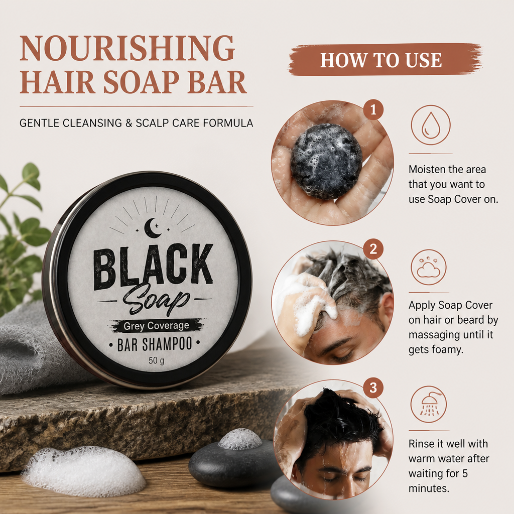 Black Nourishing Hair Soap Bar – Gentle Cleansing & Scalp Care Formula