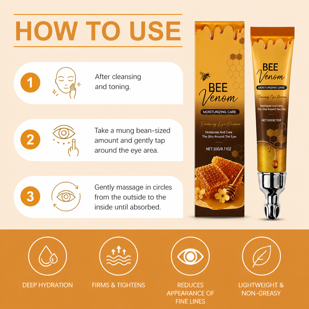 Bee Venom & Hyaluronic Acid Firming Eye Cream for Smooth, Hydrated Skin