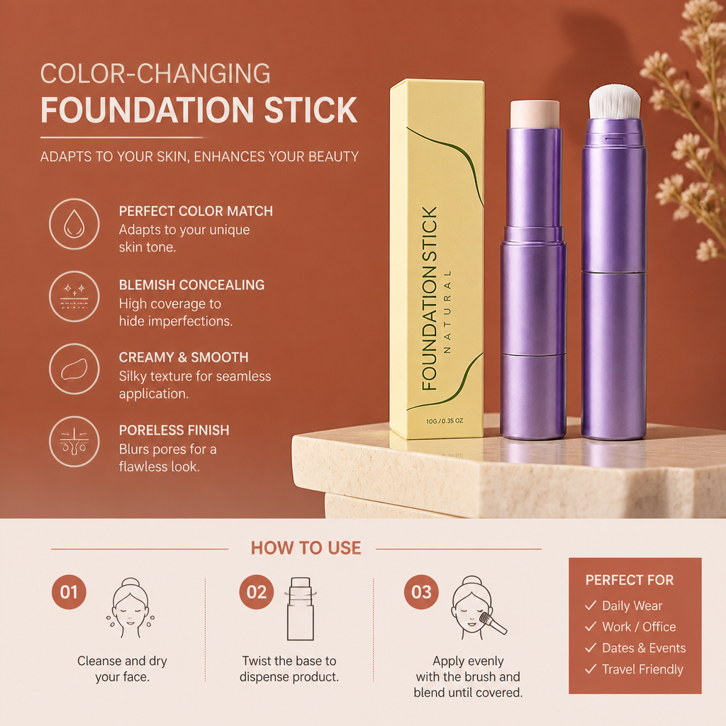 Foundation Stick With Brush – Smooth Natural Coverage For Everyday Makeup