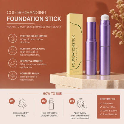 Foundation Stick With Brush – Smooth Natural Coverage For Everyday Makeup