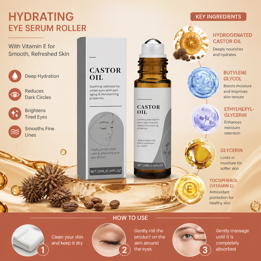 Hydrating Eye Serum Roller with Vitamin E for Smooth, Refreshed Skin