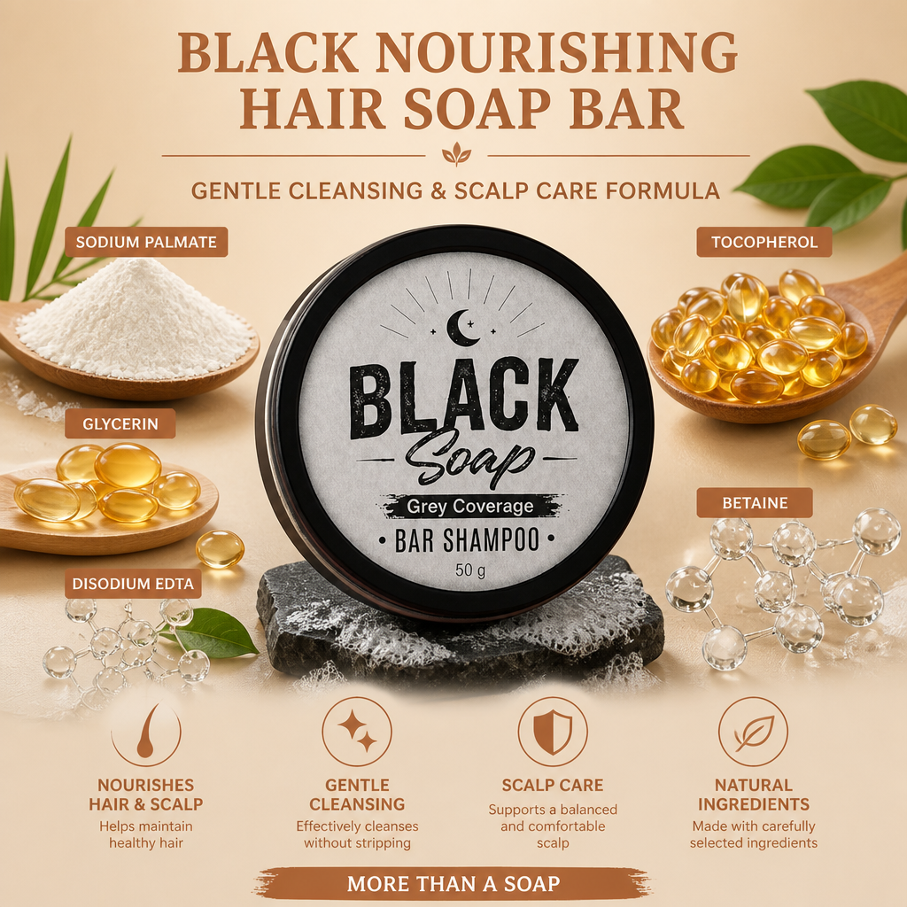 Black Nourishing Hair Soap Bar – Gentle Cleansing & Scalp Care Formula
