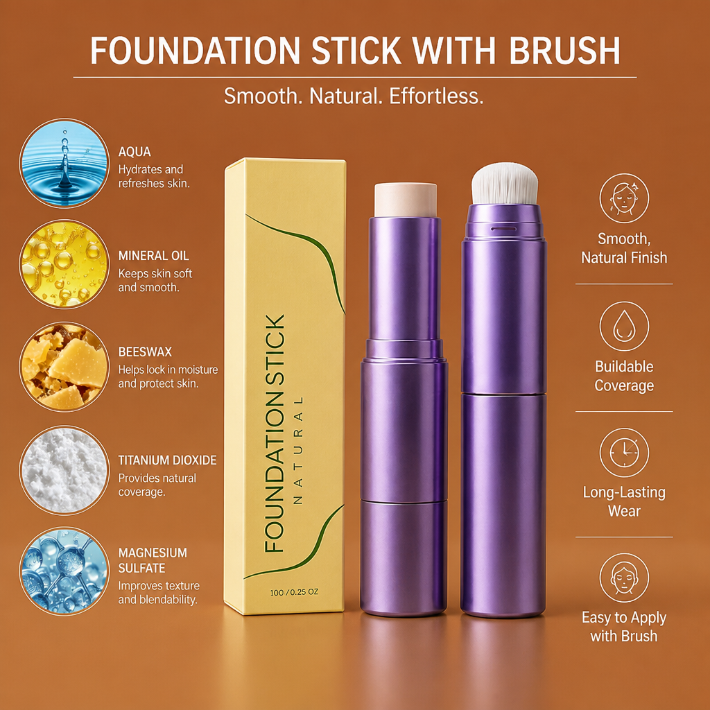Foundation Stick With Brush – Smooth Natural Coverage For Everyday Makeup