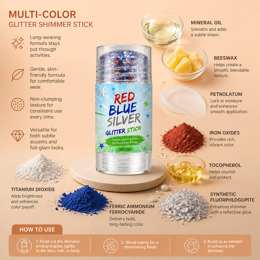 Multi-Color Glitter Shimmer Stick – Sparkling Makeup For Face Hair & Body