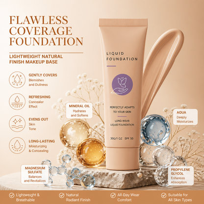 Flawless Coverage Foundation – Lightweight Natural Finish Makeup Base
