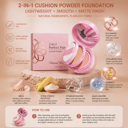 2-In-1 Cushion Powder Foundation – Lightweight Smooth Matte Finish