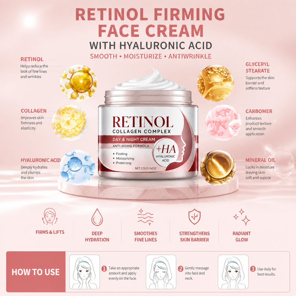 Retinol Firming Face Cream with Hyaluronic Acid for Smooth Radiant Skin