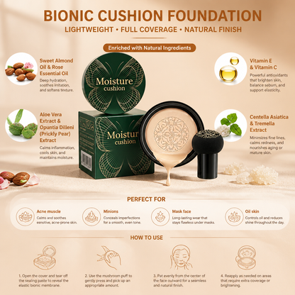 Bionic Cushion Foundation – Lightweight Full Coverage Natural Finish