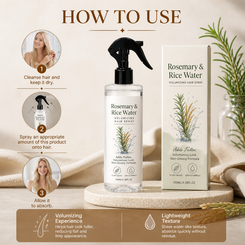 Rosemary & Rice Water Hair Spray – 100% Natural Hair Mist for Soft, Smooth & Healthy-Looking Hair