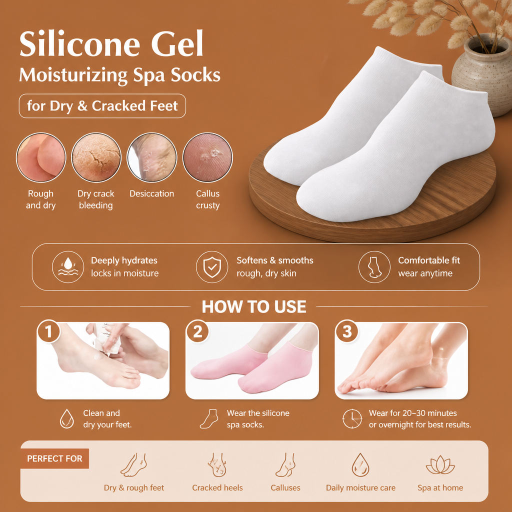 Silicone Gel Moisturizing Spa Socks for Dry & Cracked Feet