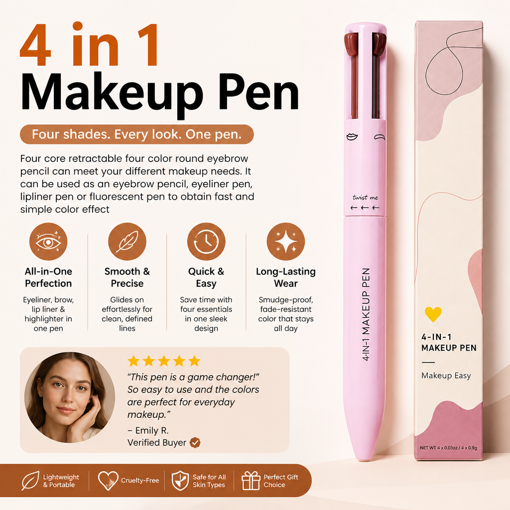 4-in-1 Makeup Pen – Eyeliner, Highlighter, Lip Liner & Brow Liner
