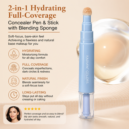 2-in-1 Hydrating Full-Coverage Concealer Pen & Stick with Blending Sponge