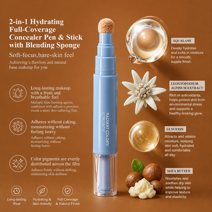 2-in-1 Hydrating Full-Coverage Concealer Pen & Stick with Blending Sponge