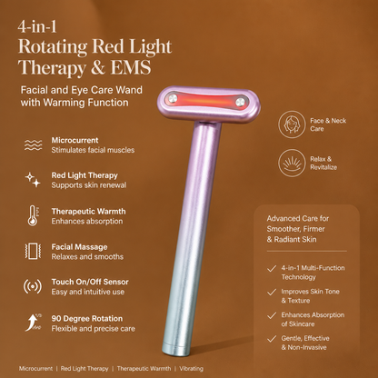 4-in-1 Rotating Red Light Therapy & EMS Facial and Eye Care Wand with Warming Function