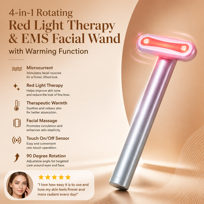 4-in-1 Rotating Red Light Therapy & EMS Facial and Eye Care Wand with Warming Function