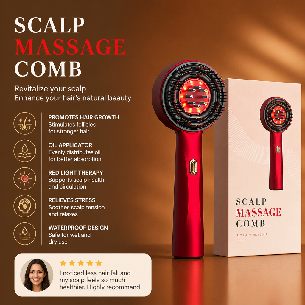 Infrared Red Light Shiatsu Scalp Massager with Oil Applicator for Hair Growth Support
