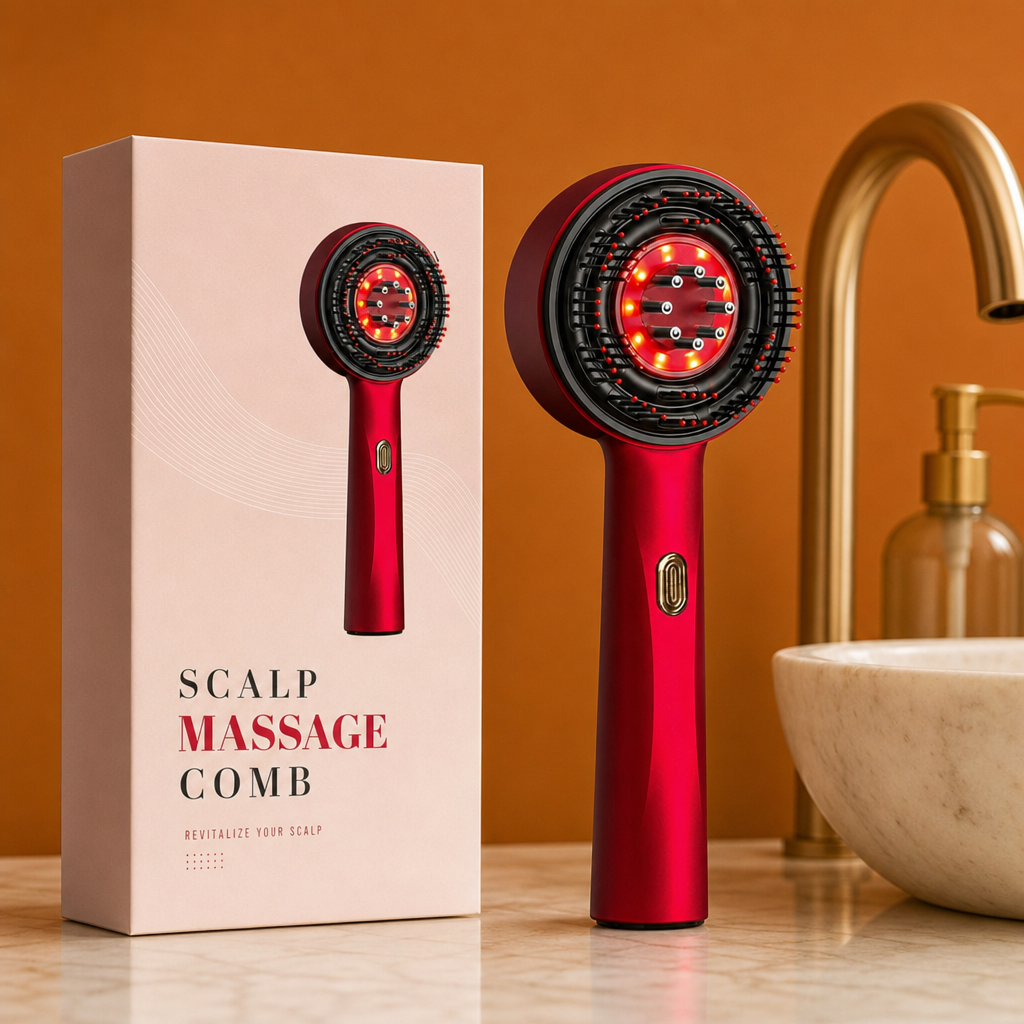 Infrared Red Light Shiatsu Scalp Massager with Oil Applicator for Hair Growth Support