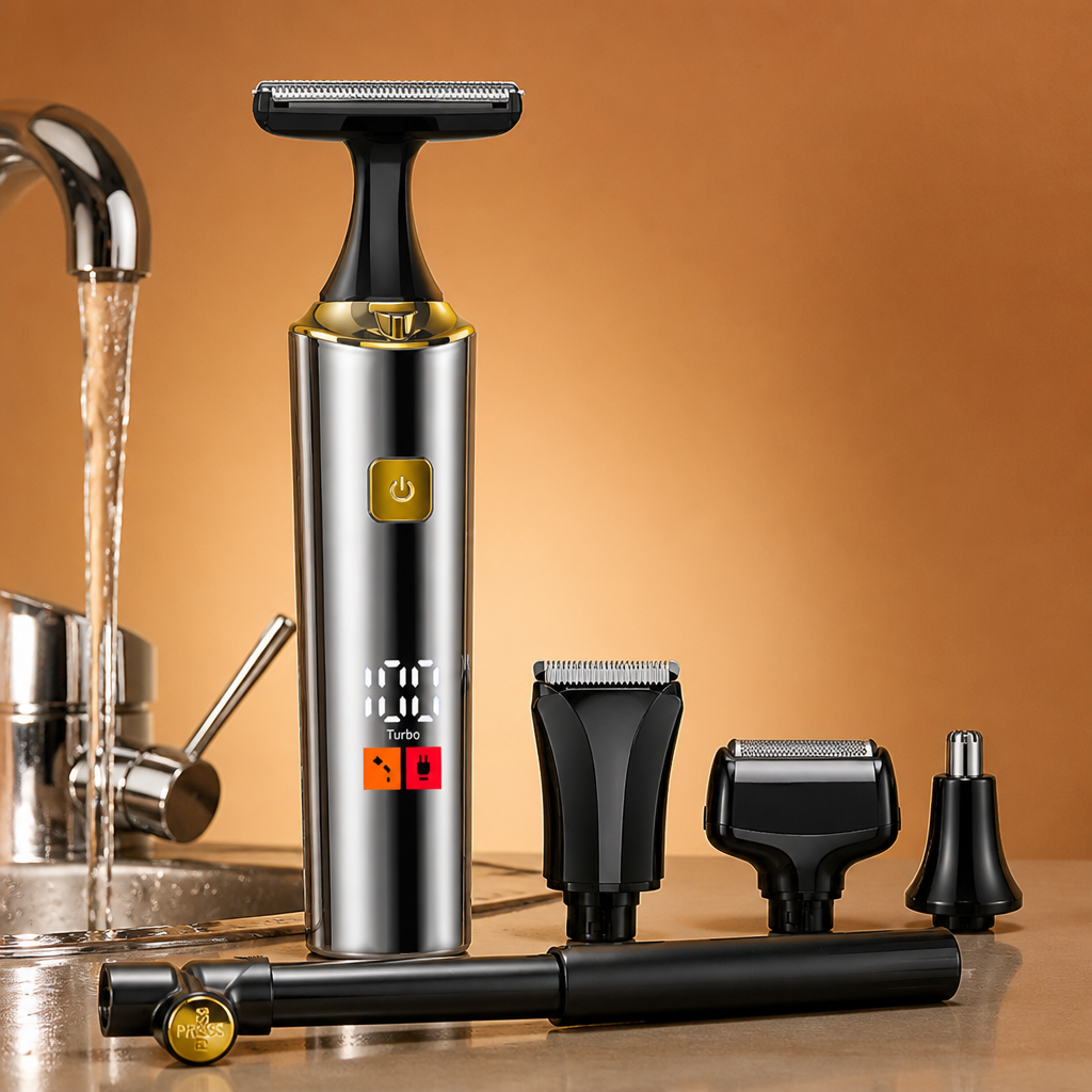 4-in-1 Waterproof Electric Body Groomer & Back Shaver for Men with Long Handle
