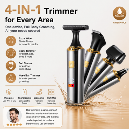 4-in-1 Waterproof Electric Body Groomer & Back Shaver for Men with Long Handle