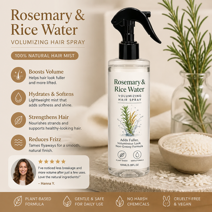 Rosemary & Rice Water Hair Spray – 100% Natural Hair Mist for Soft, Smooth & Healthy-Looking Hair