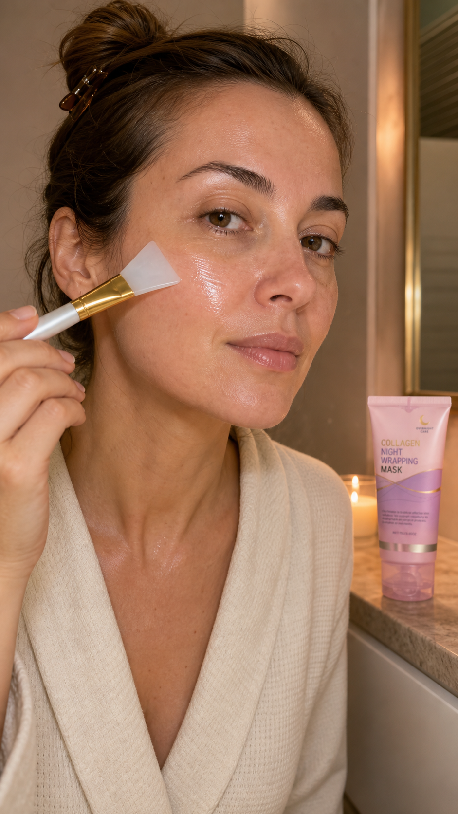 Australian Beauty model applying Korean Collagen Night Wrapping Mask