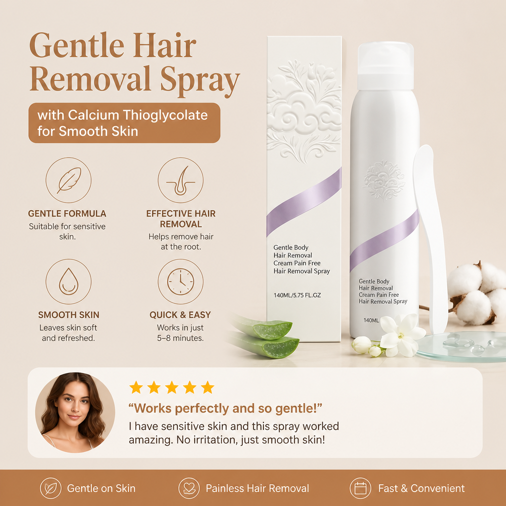 Gentle Hair Removal Spray with Calcium Thioglycolate for Smooth Skin