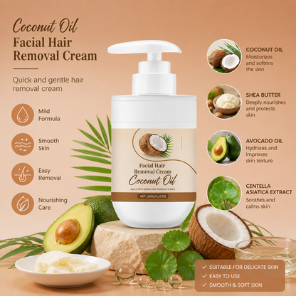 Coconut Oil Facial Hair Removal Cream for Smooth Soft Skin Care
