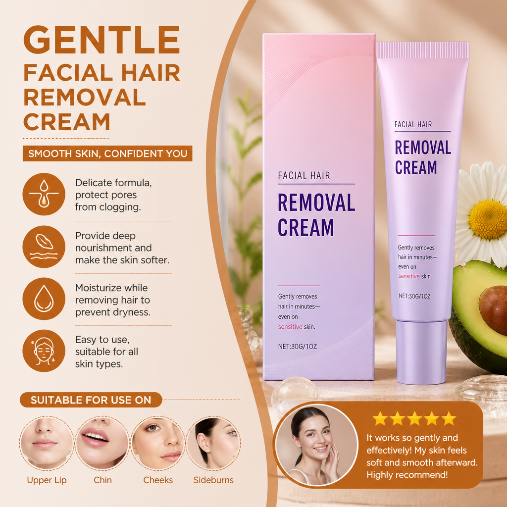 Gentle Facial Hair Removal Cream with Nourishing Skin Care Formula