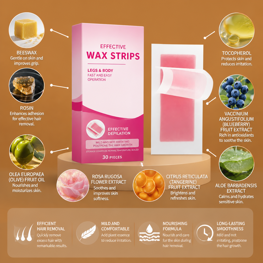 Gentle Wax Hair Removal Strips with Nourishing Skin Care